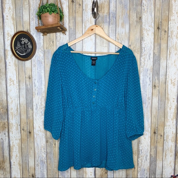 torrid Tops - Torrid Blue Sheer Swiss Dot Fabric Blouse